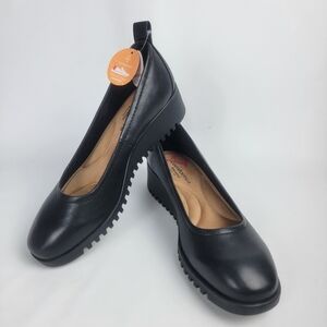 Comfortiva Comfort Walk Work Casual Black Leather Memory Foam Womens Wedge Shoes